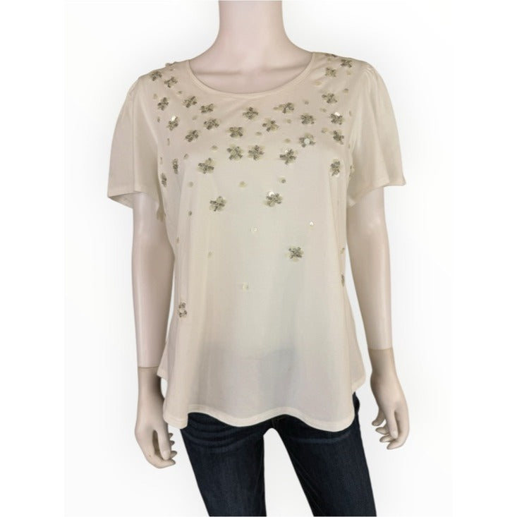 Chico's NWT Embellished Flutter Sleeve Tee Size L