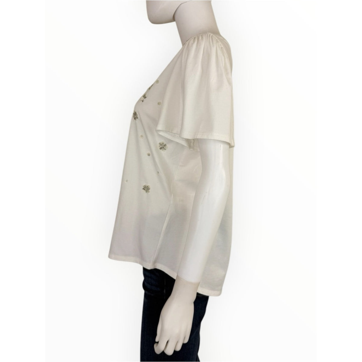 Chico's NWT Embellished Flutter Sleeve Tee Size L