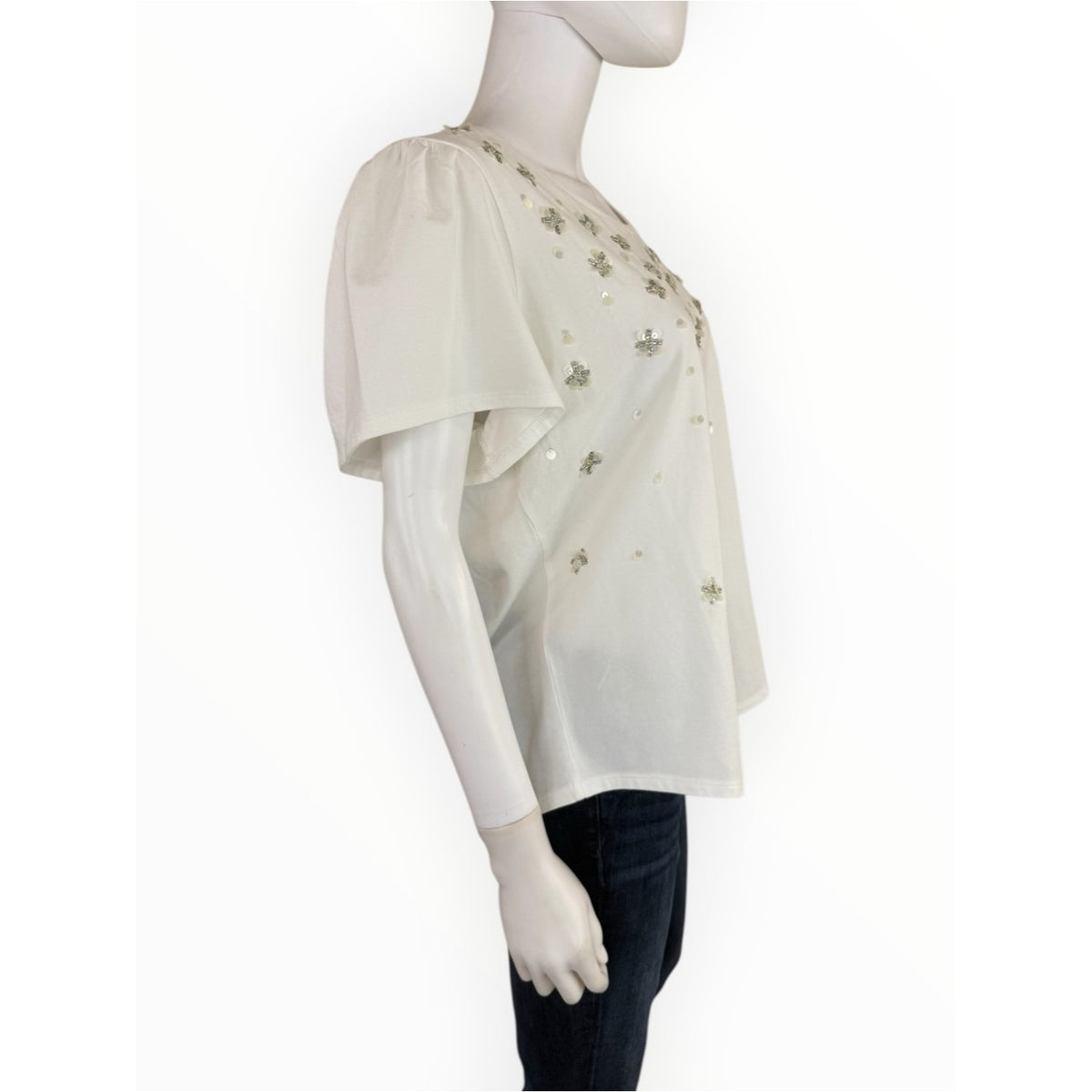 Chico's NWT Embellished Flutter Sleeve Tee Size L