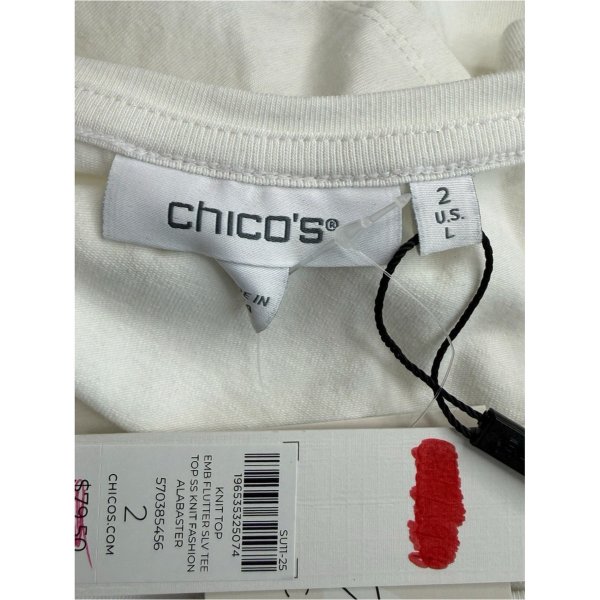 Chico's NWT Embellished Flutter Sleeve Tee Size L