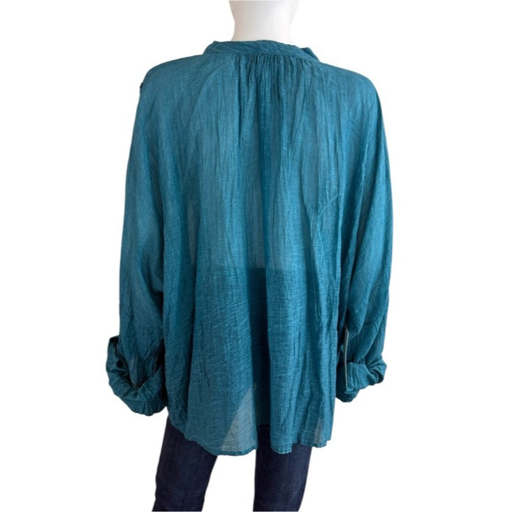 Mes Demoiselles Teal 100% Cotton Nua Oversized Top Size O/S