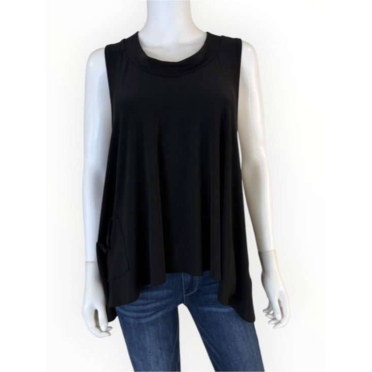 Sympli Black Sleeveless Cowl Neck Split Back Swing Tank Size 14