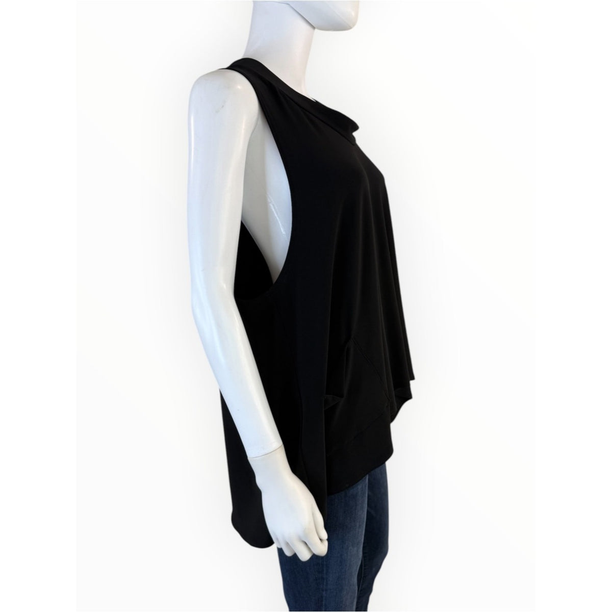 Sympli Black Sleeveless Cowl Neck Split Back Swing Tank Size 14