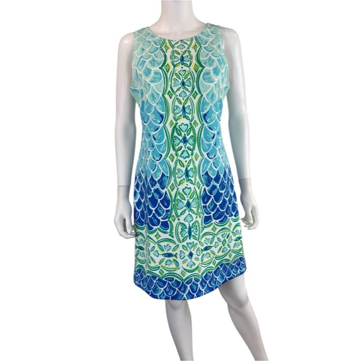 Lilly Pulitzer Blue Perla Scale Back Print Shift Dress Size M