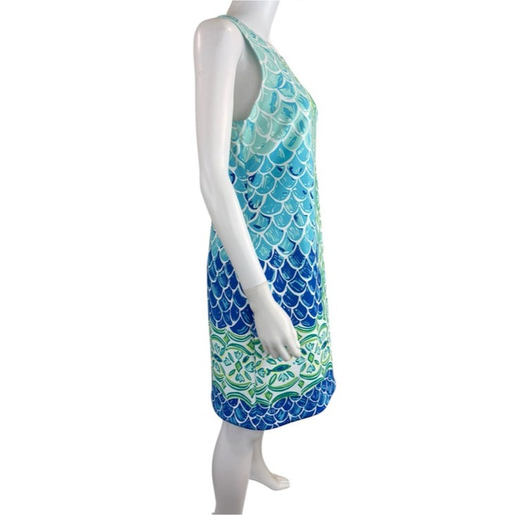 Lilly Pulitzer Blue Perla Scale Back Print Shift Dress Size M