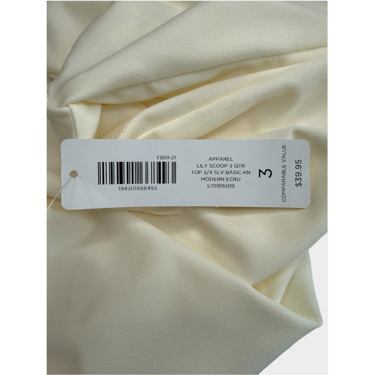 Chico’s NWT Ecru Lily Scoop 3 Quarter Sleeve Basic Knit Size XL