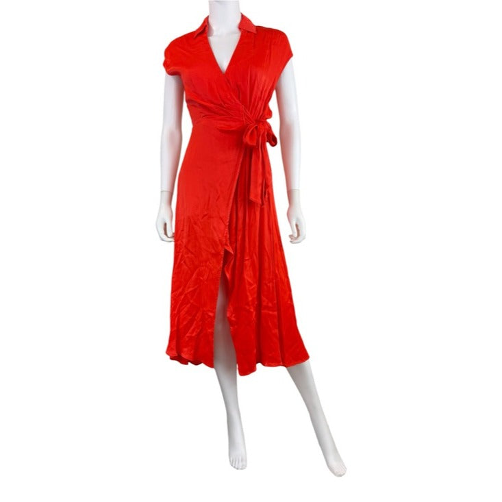 Maeve NWT Red Satin Open Back Midi Wrap Dress Size XSP