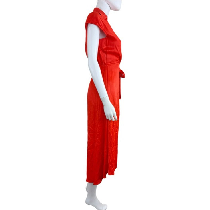 Maeve NWT Red Satin Open Back Midi Wrap Dress Size XSP