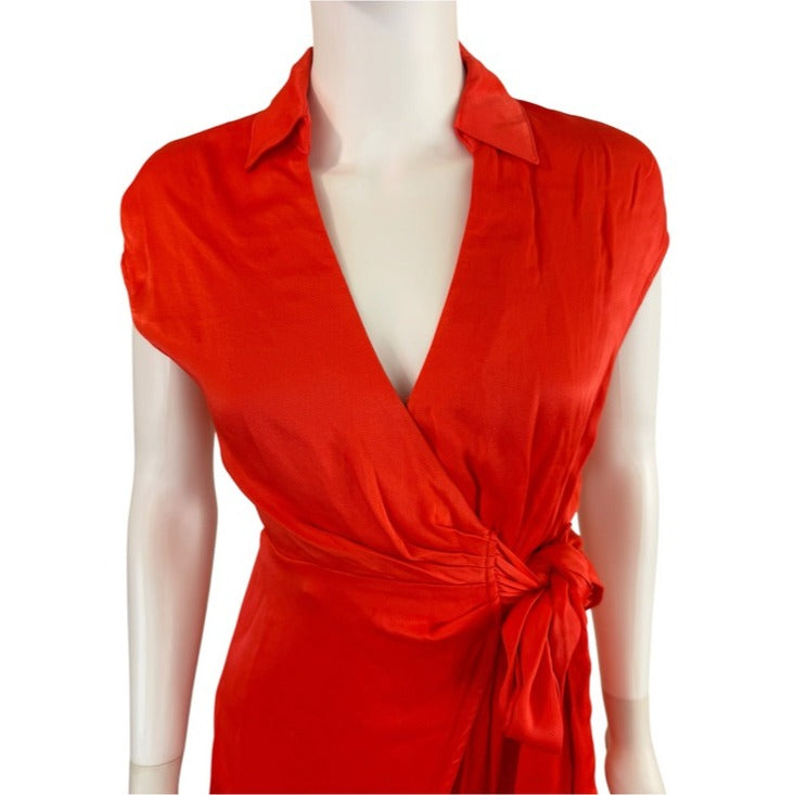 Maeve NWT Red Satin Open Back Midi Wrap Dress Size XSP