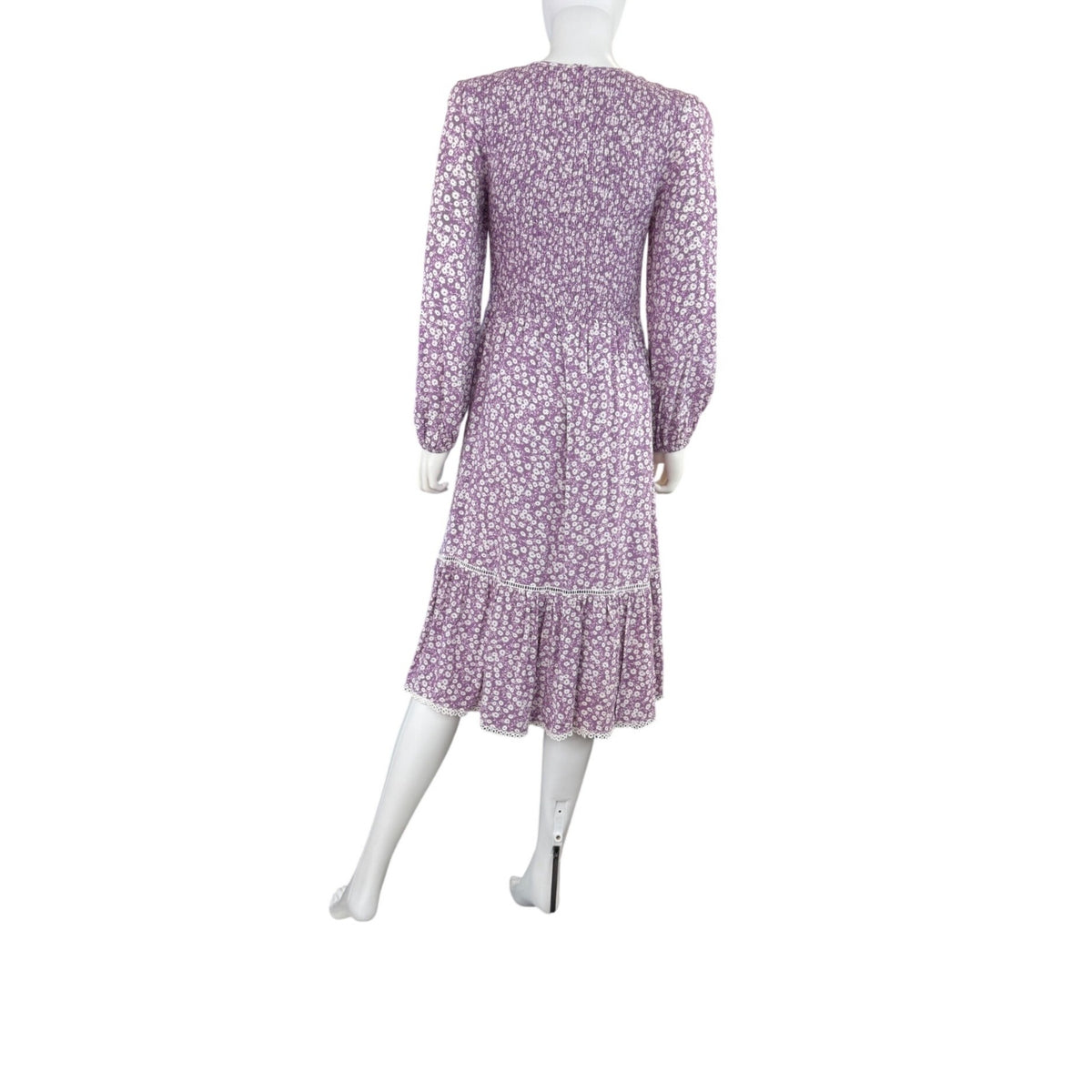 Lost + Wander Purple Floral Smocked Long Sleeve Dress With Lace Trim Size Small