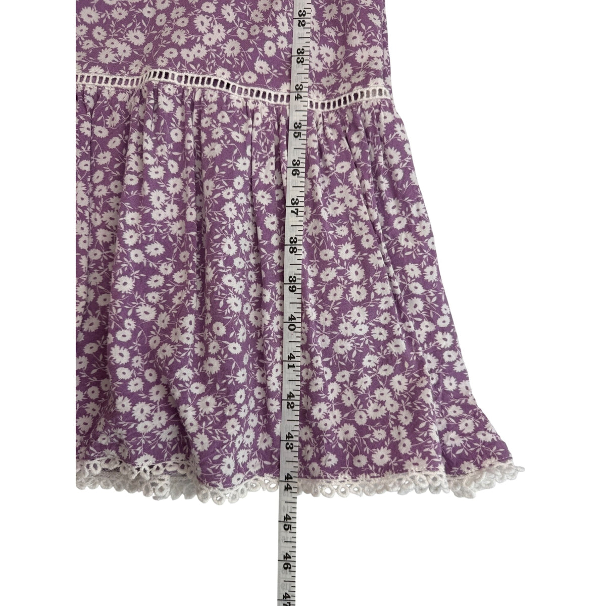 Lost + Wander Purple Floral Smocked Long Sleeve Dress With Lace Trim Size Small