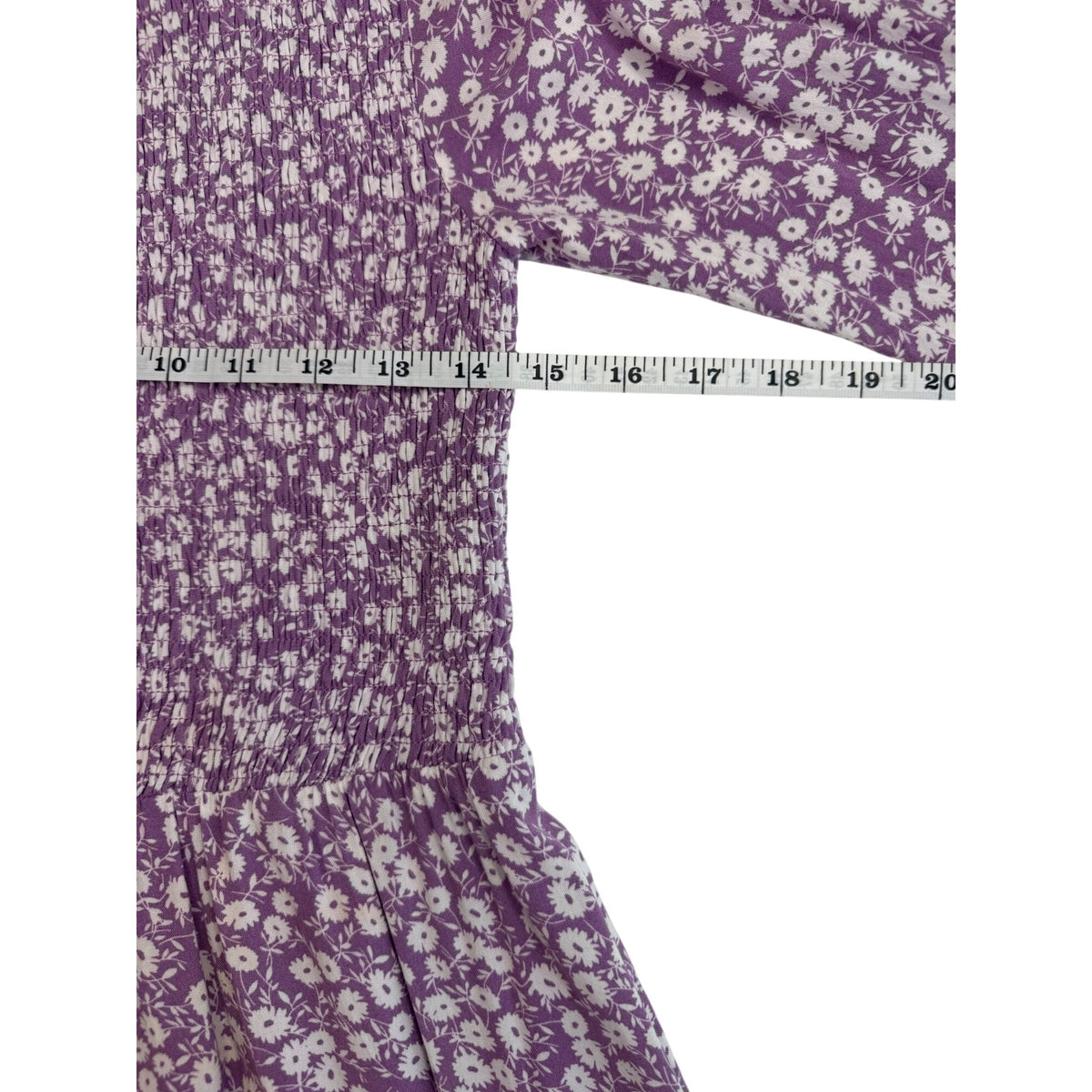 Lost + Wander Purple Floral Smocked Long Sleeve Dress With Lace Trim Size Small