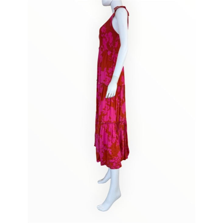 Abel the Label Pink Floral Print Angelica Tiered Maxi Dress Size XS
