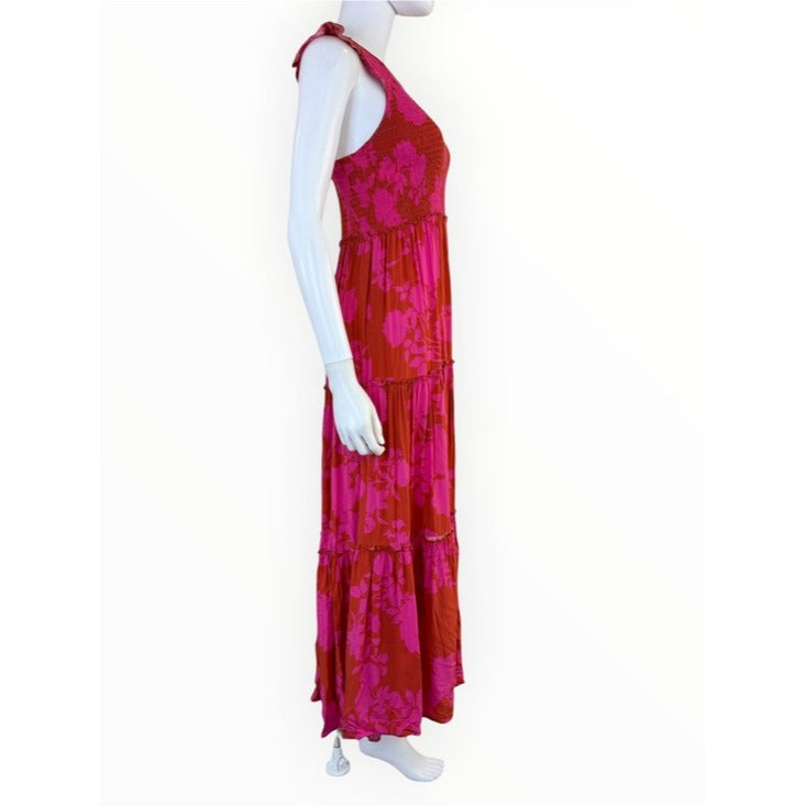Abel the Label Pink Floral Print Angelica Tiered Maxi Dress Size XS