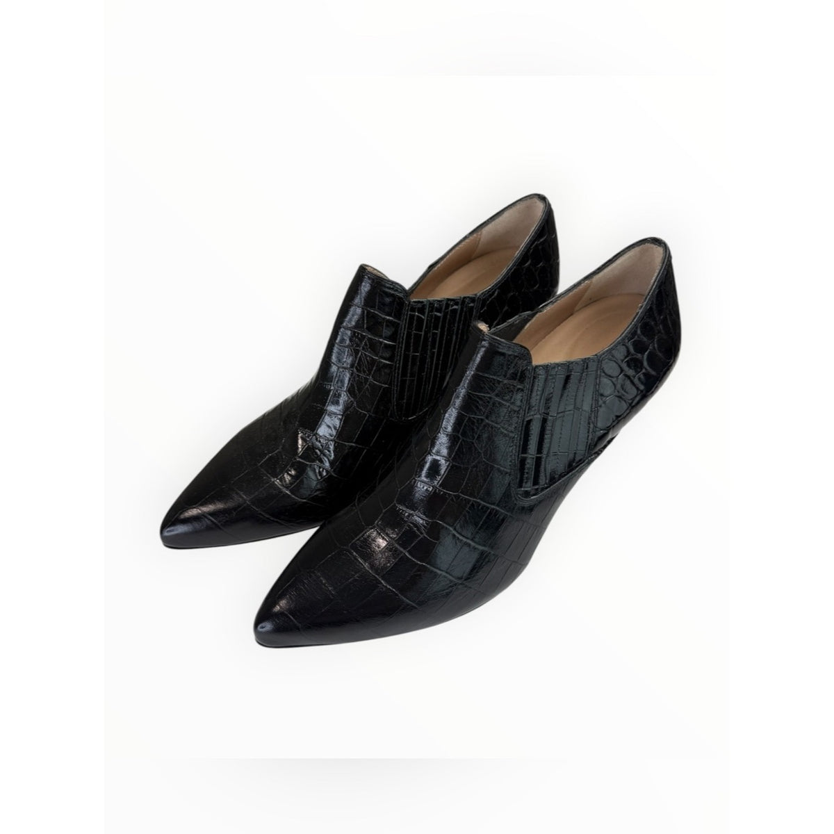INEZ NWOT Black Marisol 70 Croco Embossed Leather Bootie Size 7.5