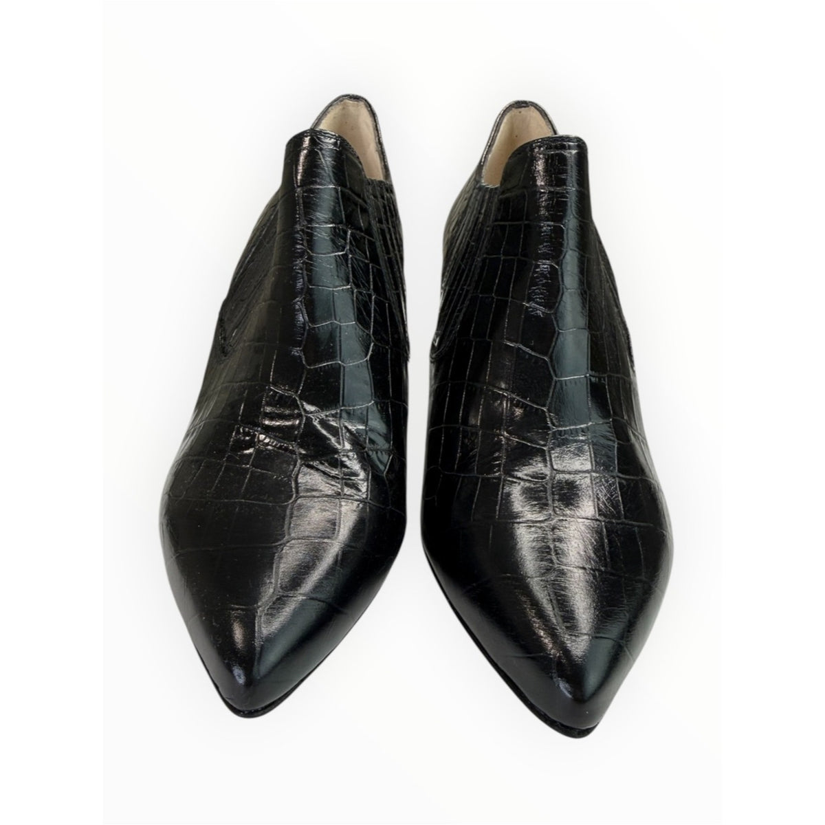 INEZ NWOT Black Marisol 70 Croco Embossed Leather Bootie Size 7.5
