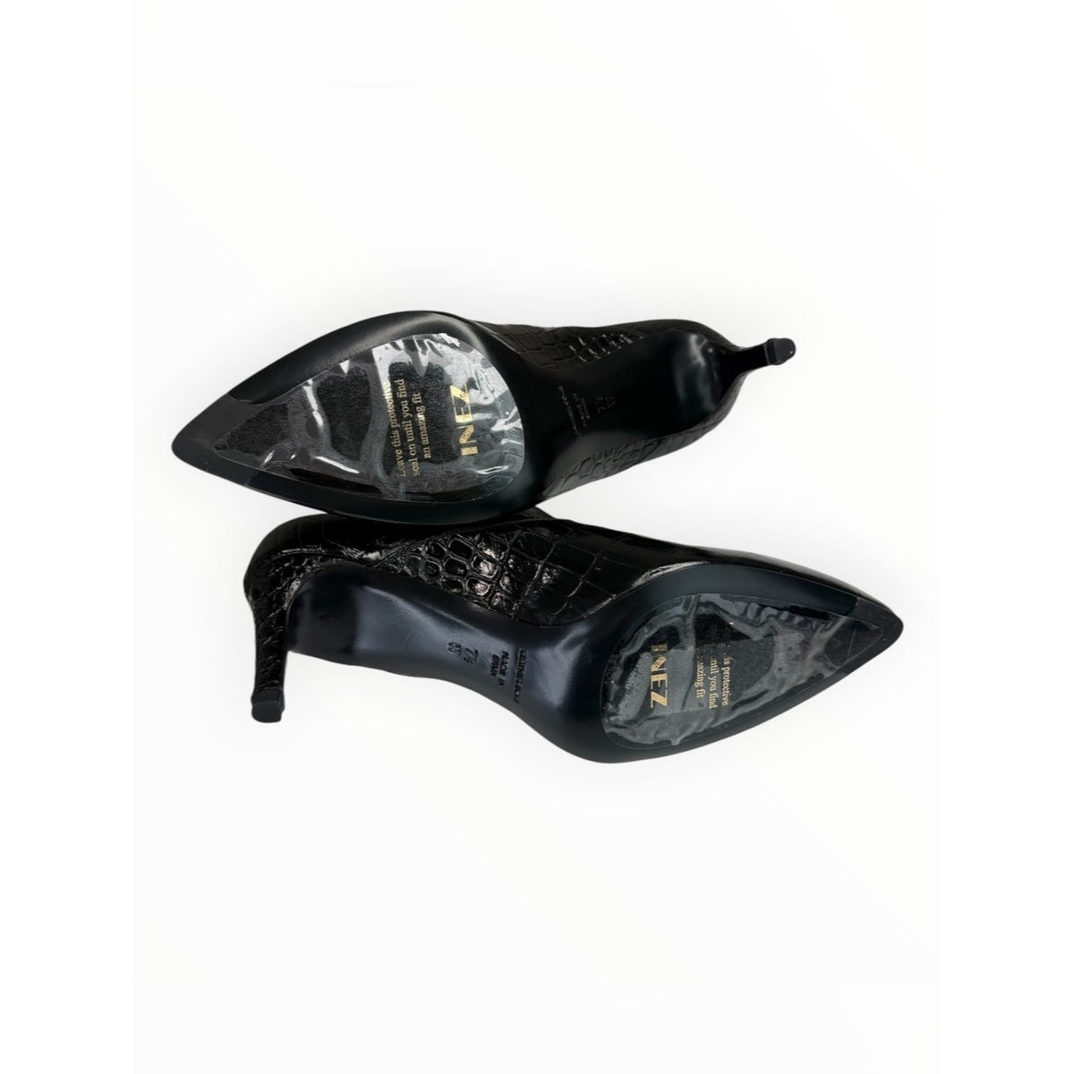INEZ NWOT Black Marisol 70 Croco Embossed Leather Bootie Size 7.5