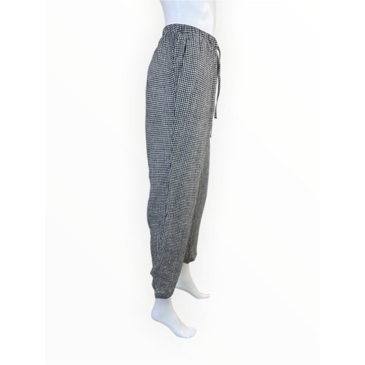 Eileen Fisher NWT Black Gingham Check Organic Cotton Pants Size M