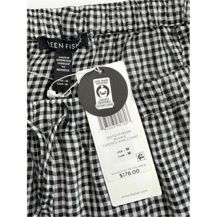 Eileen Fisher NWT Black Gingham Check Organic Cotton Pants Size M