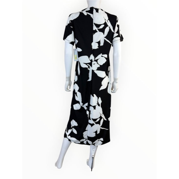 DKNY NWT Black Floral Side-Twist Short-Sleeve Midi Dress Size 12