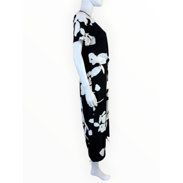 DKNY NWT Black Floral Side-Twist Short-Sleeve Midi Dress Size 12