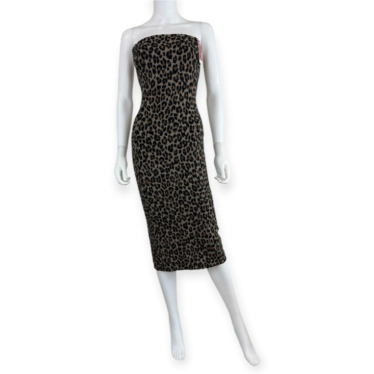 SPANX NWT Brown Leopard Print Strapless Robe Midi Bustier Dress Size XS