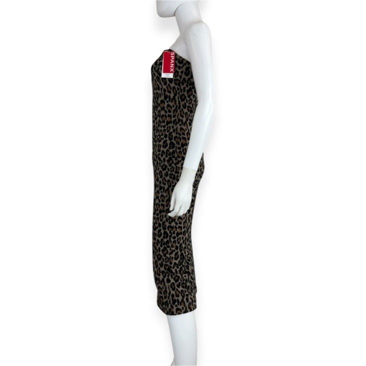 SPANX NWT Brown Leopard Print Strapless Robe Midi Bustier Dress Size XS