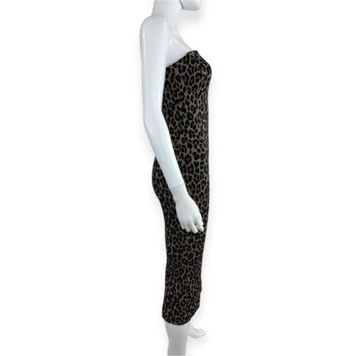 SPANX NWT Brown Leopard Print Strapless Robe Midi Bustier Dress Size XS