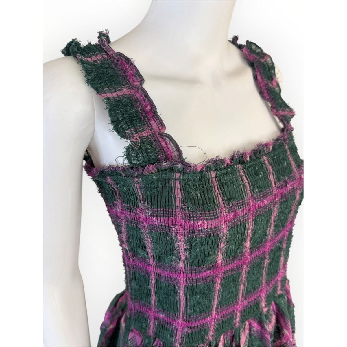 Aureum Green Plaid Smocked Tiered Maxi Dress Size L