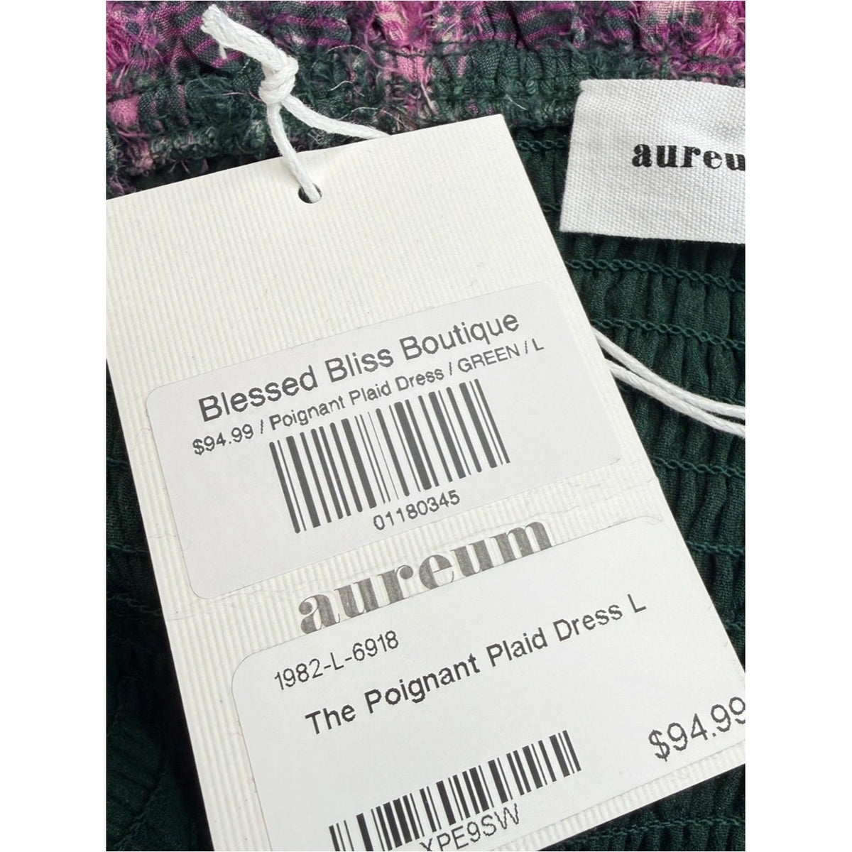 Aureum Green Plaid Smocked Tiered Maxi Dress Size L