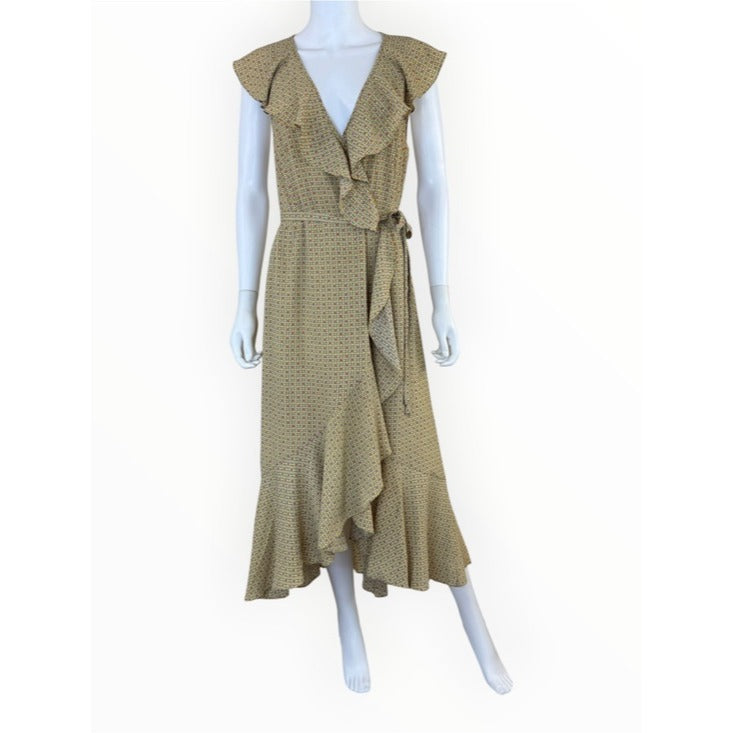 MAX STUDIO Yellow Ruffle Wrap Midi Dress Size M