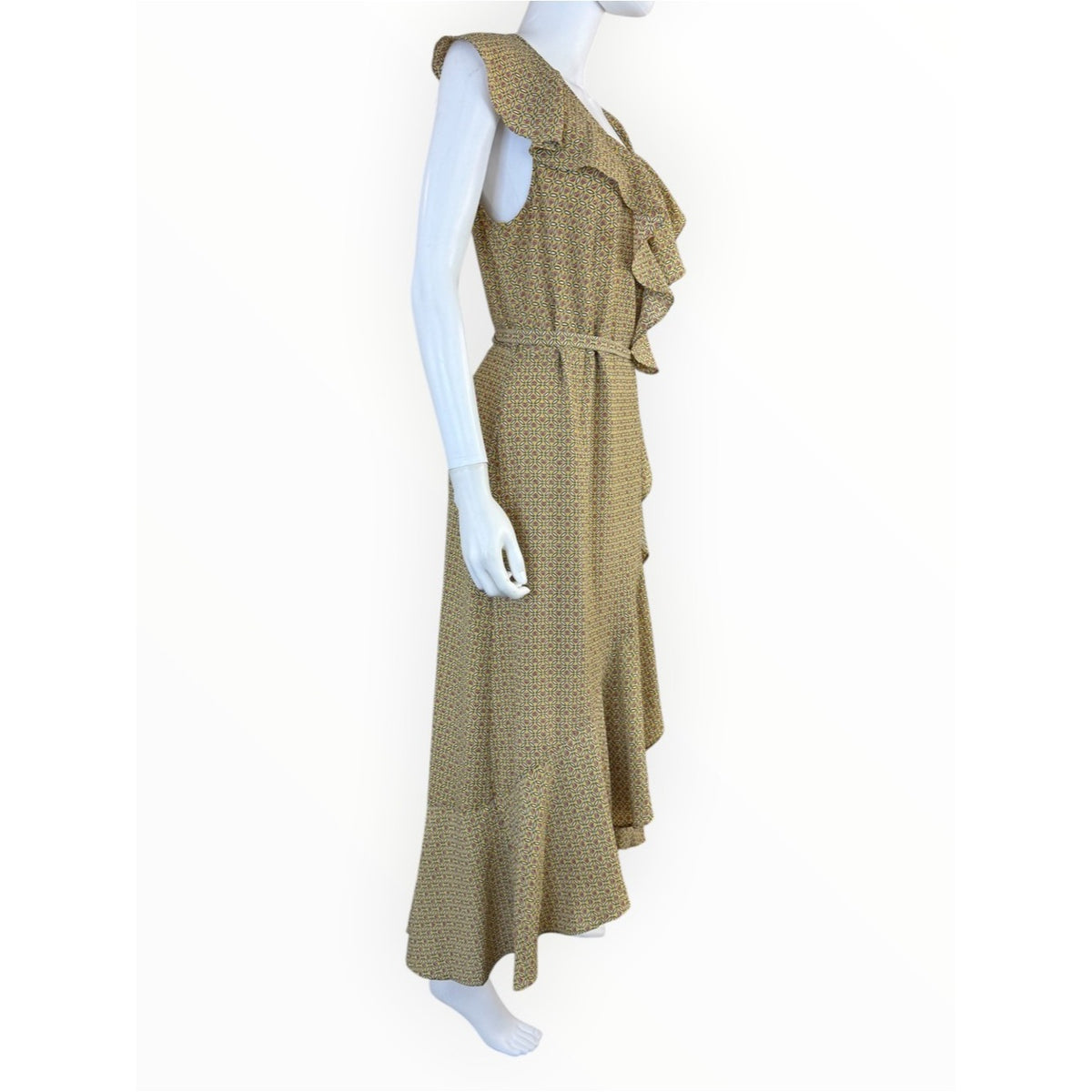 MAX STUDIO Yellow Ruffle Wrap Midi Dress Size M