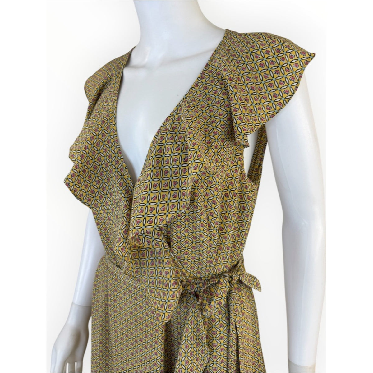 MAX STUDIO Yellow Ruffle Wrap Midi Dress Size M
