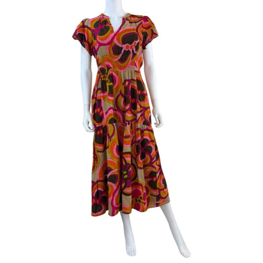 Uncle Frank 100% Cotton Bold Floral Midi Dress Size XS