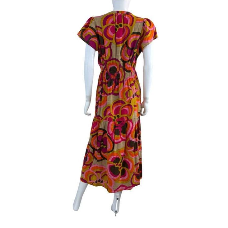 Uncle Frank 100% Cotton Bold Floral Midi Dress Size XS