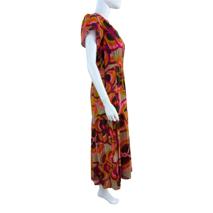 Uncle Frank 100% Cotton Bold Floral Midi Dress Size XS