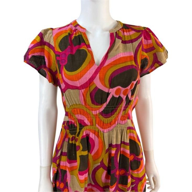 Uncle Frank 100% Cotton Bold Floral Midi Dress Size XS