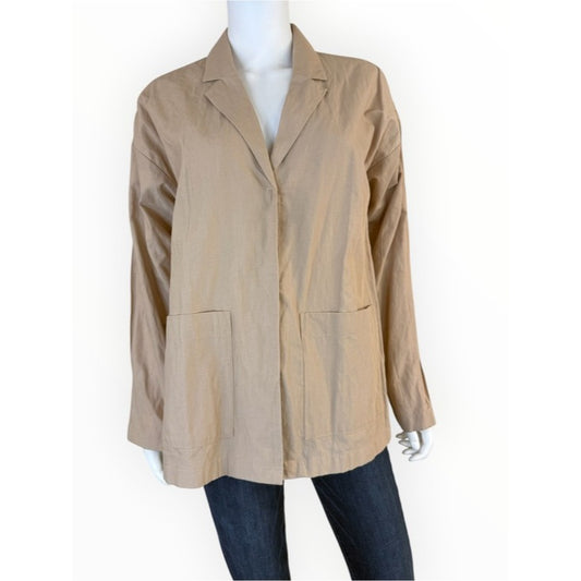 Eileen Fisher NWT Tan Organic Cotton Blend Oversized Blazer Jacket Size M