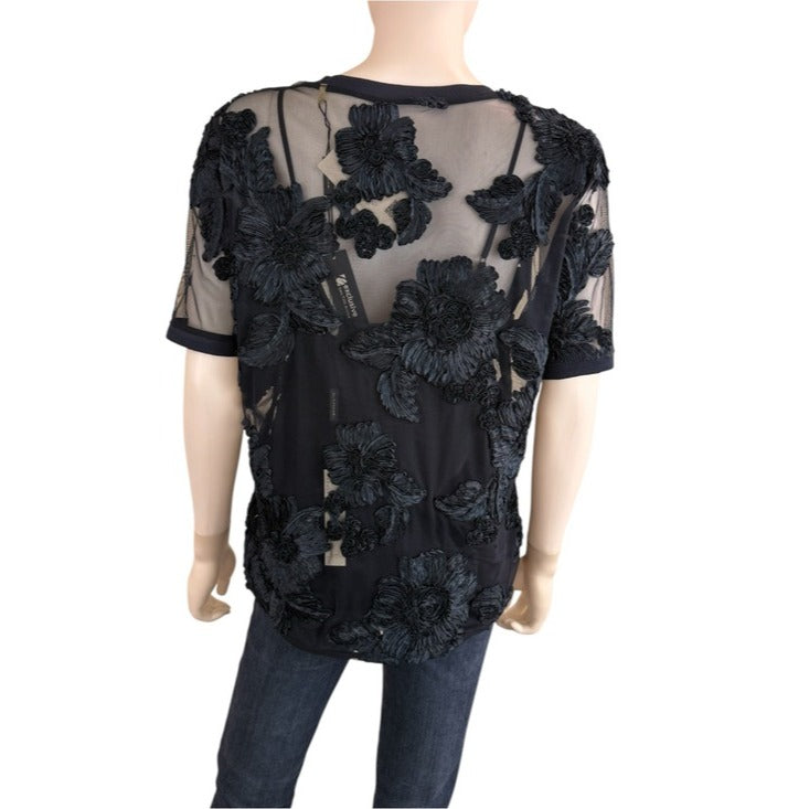 ELIE TAHARI NWT Navy Blue Embroidered Kay Blouse Size M