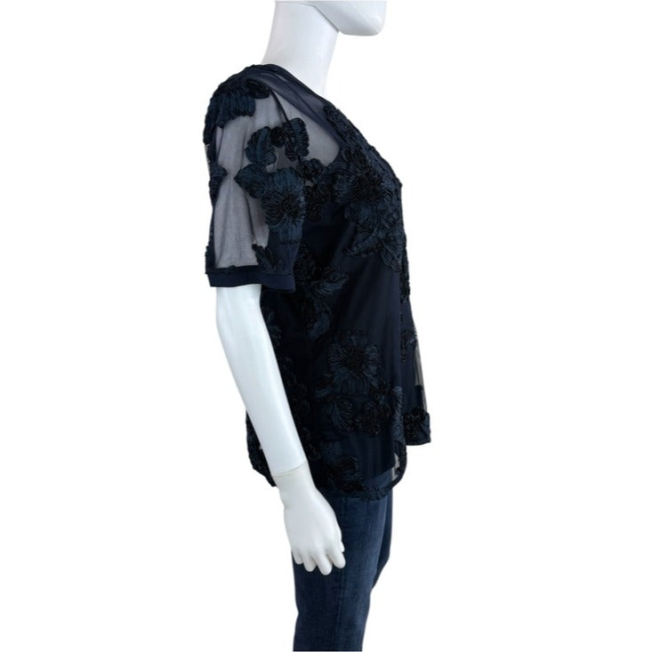 ELIE TAHARI NWT Navy Blue Embroidered Kay Blouse Size M