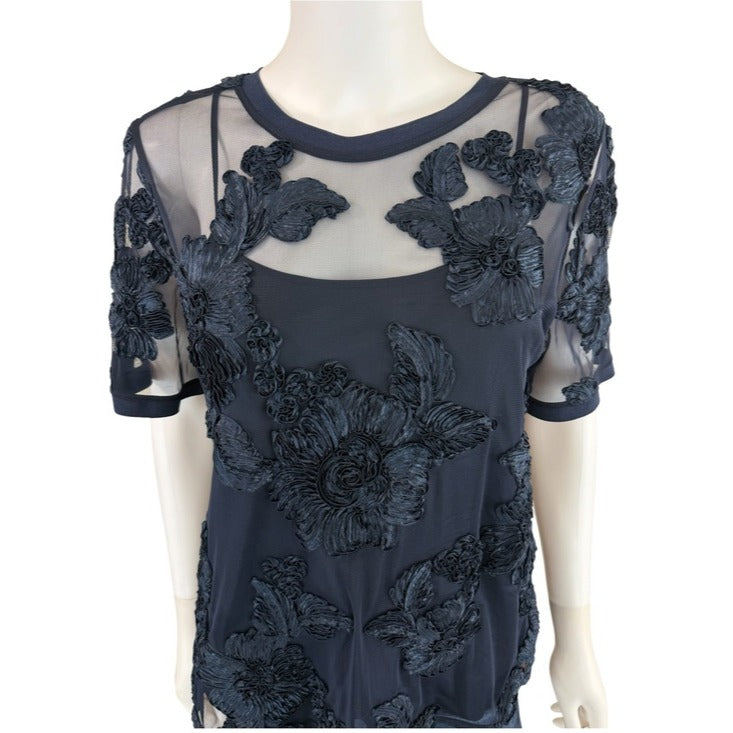 ELIE TAHARI NWT Navy Blue Embroidered Kay Blouse Size M