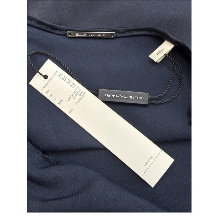 ELIE TAHARI NWT Navy Blue Embroidered Kay Blouse Size M