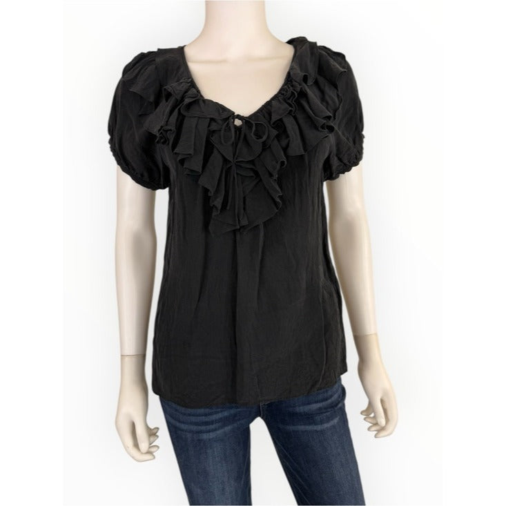 Joie Black 100% Silk Ruffle Blouse Size L