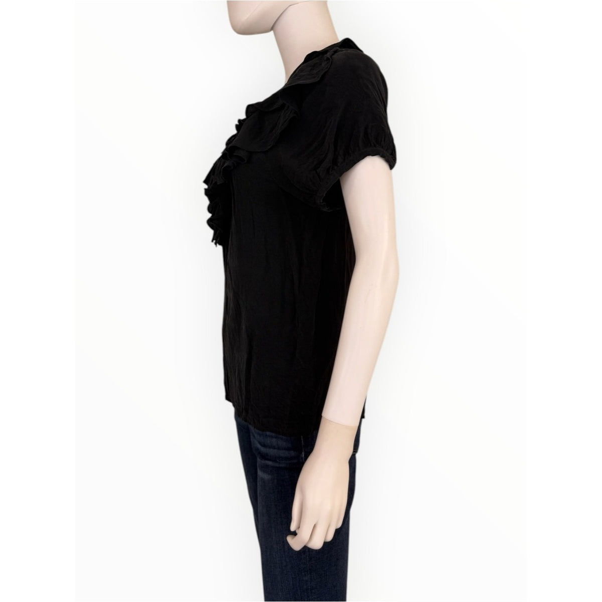 Joie Black 100% Silk Ruffle Blouse Size L