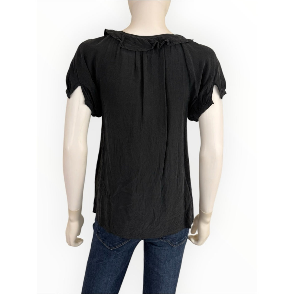 Joie Black 100% Silk Ruffle Blouse Size L