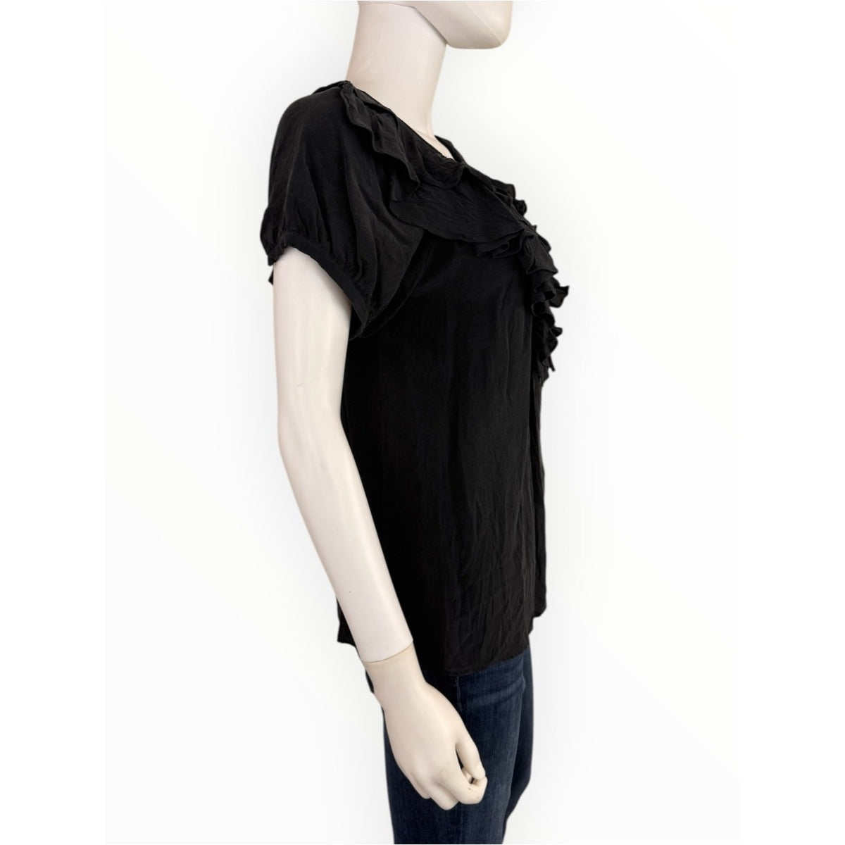 Joie Black 100% Silk Ruffle Blouse Size L