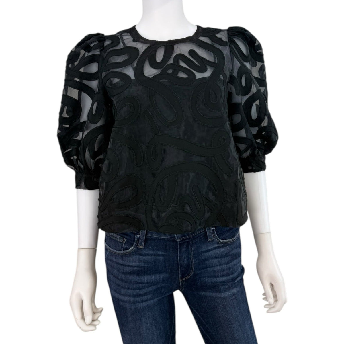 Emily McCarthy NWT Black Organza Bella Blouse Size XS N1057