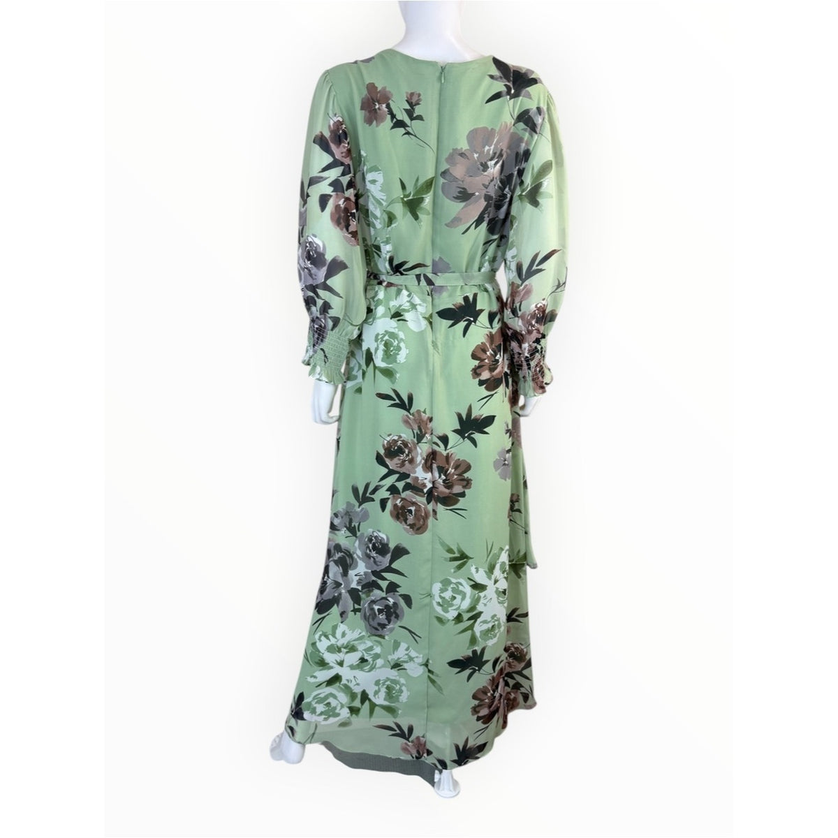 Taylor Floral Mint Hazelnut 3/4 Sleeve Faux Wrap Maxi Dress Size L