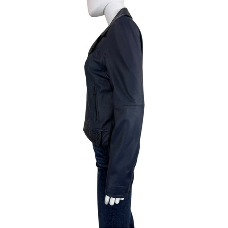 Joie Dark Navy Caldine Lambskin Leather Biker Jacket Size L