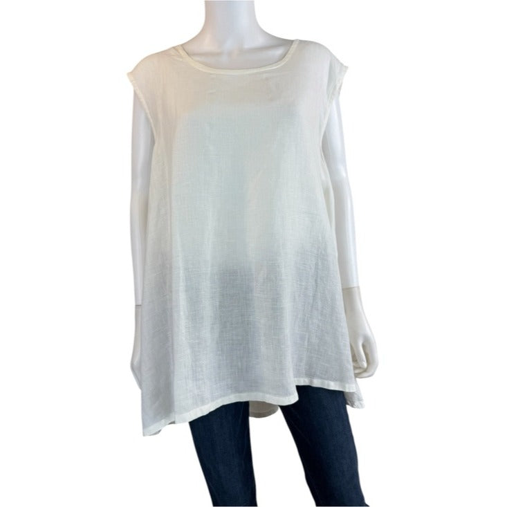 BRYN Walker White 100% Linen Tank Size 2X